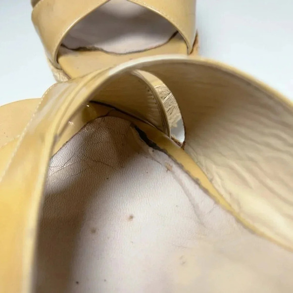 Jimmy Choo Womens Size 39 Criss Cross Patent Leather Wedge Espadrilles Sandal - Picture 14 of 14